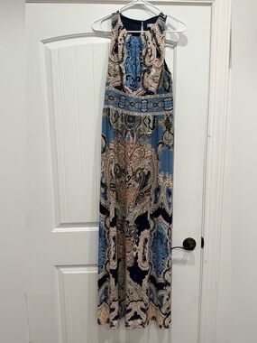 London Times Paisley Maxi Dress in Navy, Cream, Blush